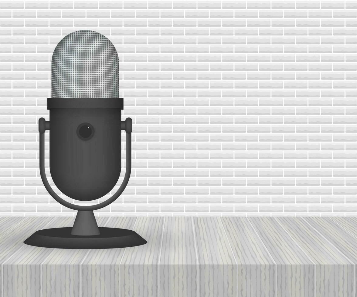 podcast. mikrofon med Tal bubbla ikoner. vektor illustration