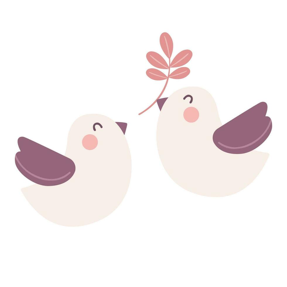uppsättning av par duvor med en gren. en symbol av fred. vektor