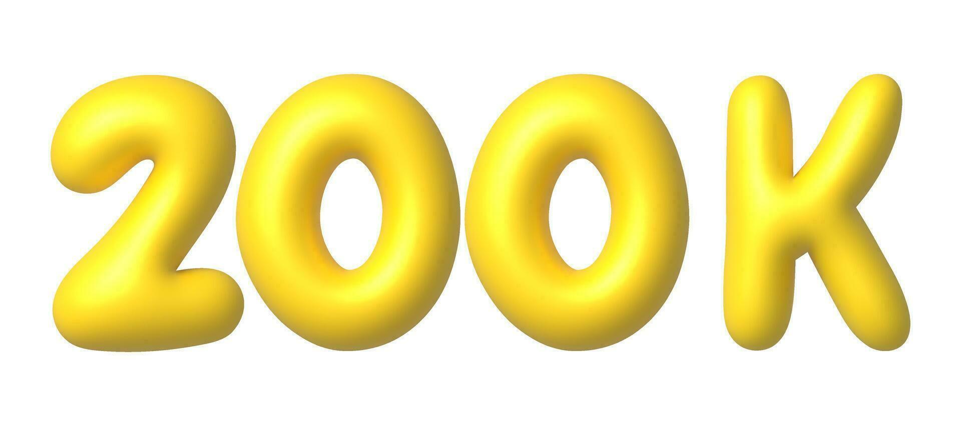 200k, 200 000 följare i social media. 3d guld vektor design element i tecknad serie stil.