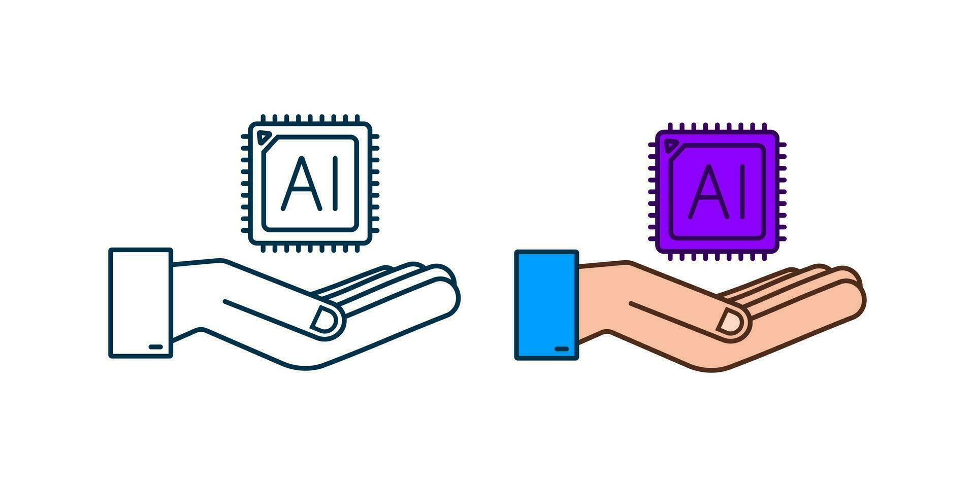 künstlich Intelligenz Landung Buchseite. ai Symbol mit Hände. Webseite Vorlage zum tief Lernen Konzept. Vektor Lager Illustration