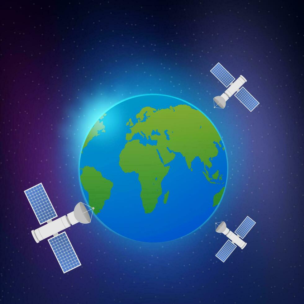 artificiell satelliter kretsande de planet jorden. artificiell satelliter kretsande de planet jorden, gps. vektor stock illustration