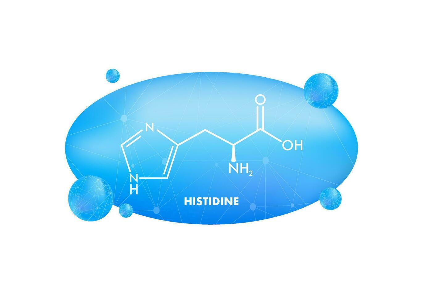 Histidin l Histidin, sein, h Amino Acid Molekül. Vektor Illustration.