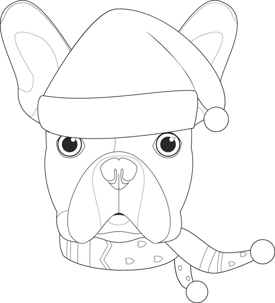 Weihnachten Gruß Karte zum Färbung. Französisch Bulldogge Hund mit Santa's Hut vektor