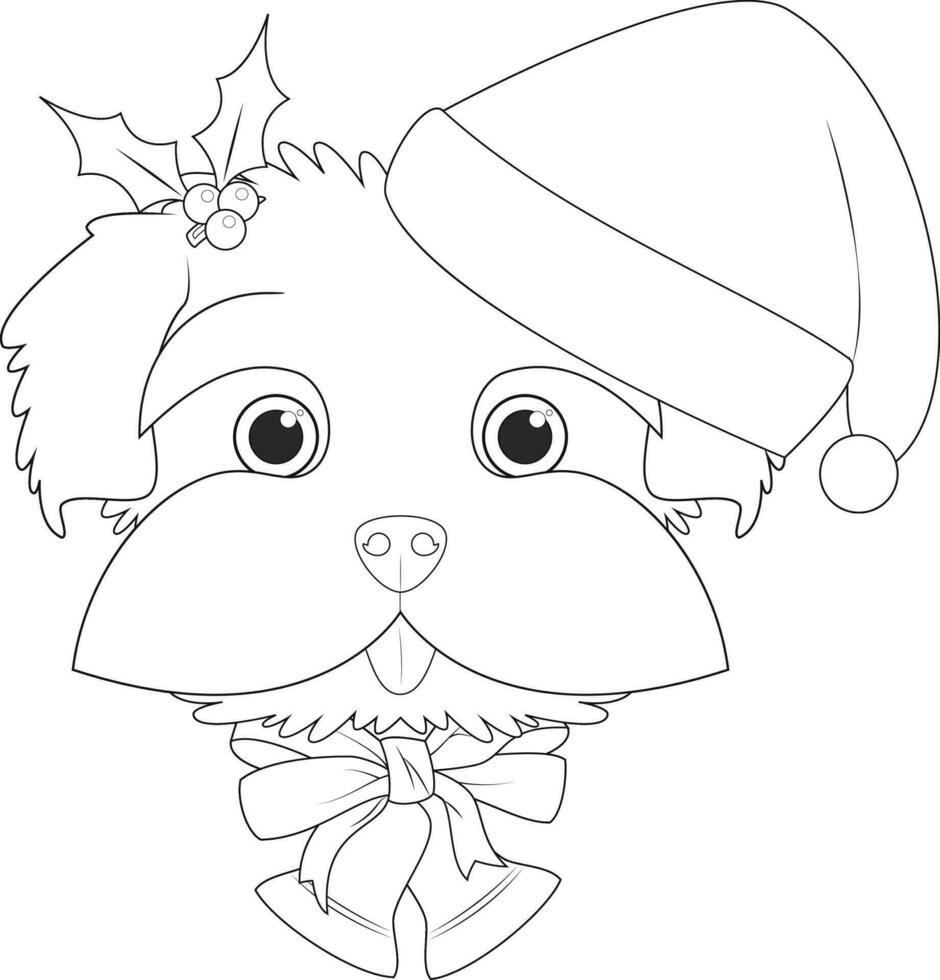 jul hälsning kort för färg. maltese hund med jultomten hatt och jul klockorna vektor