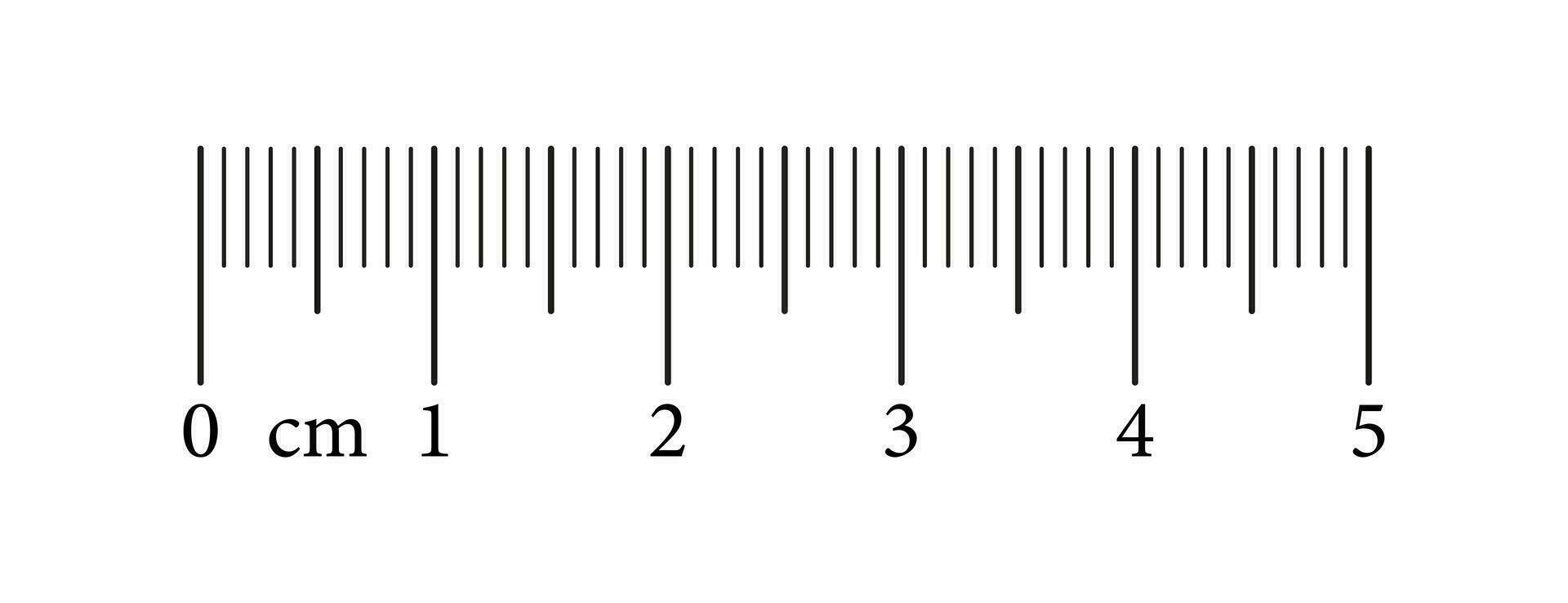 mätning Diagram med 5 centimeter. längd mått matematik, distans, höjd, sömnad verktyg. linjal skala med tal. grafisk vektor illustration.