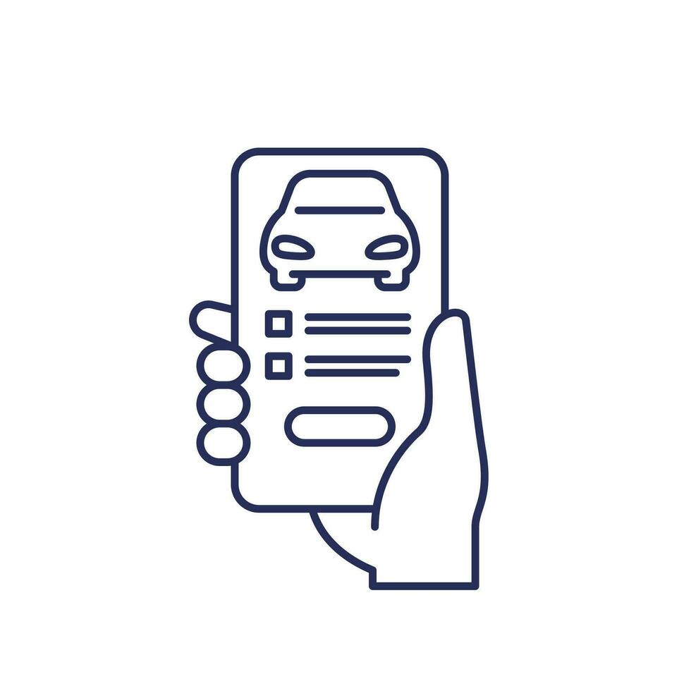 online Auto Anmeldung Linie Symbol mit ein Telefon im Hand vektor