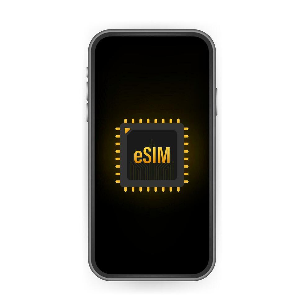 esim Karte Chip unterzeichnen. eingebettet sim Konzept. Neu Handy, Mobiltelefon Kommunikation Technologie. Vektor Lager Illustration.