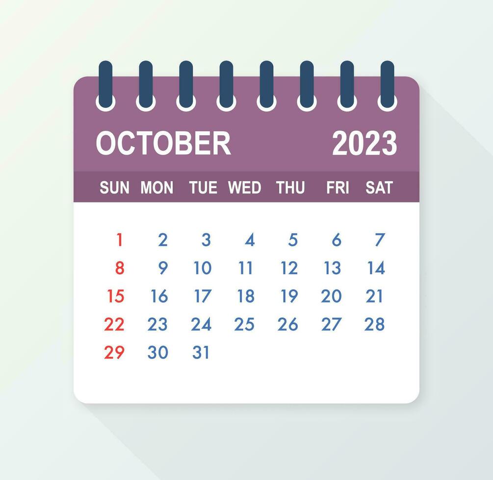 oktober 2023 kalender blad. kalender 2023 i platt stil. vektor illustration