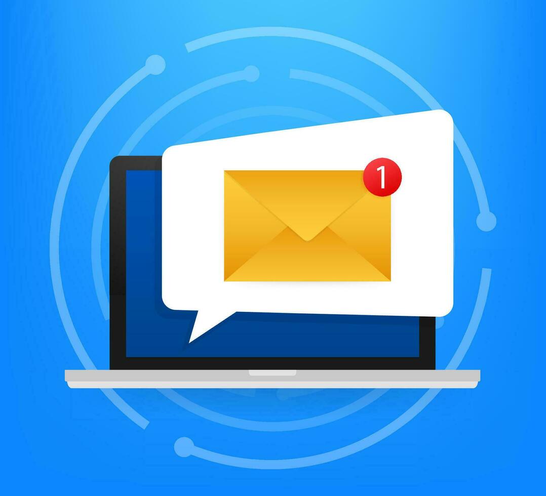 Laptop mit Browser und Briefumschlag Vektor Illustration, Symbol von Email Empfang, Service, Benachrichtigung. Vektor Illustration