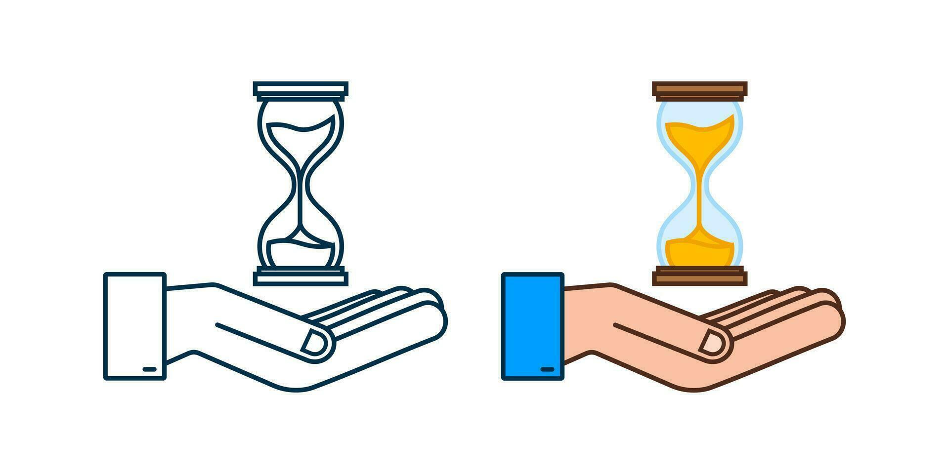 timglas i händer. timglas timer sand som nedräkning. vektor stock illustration