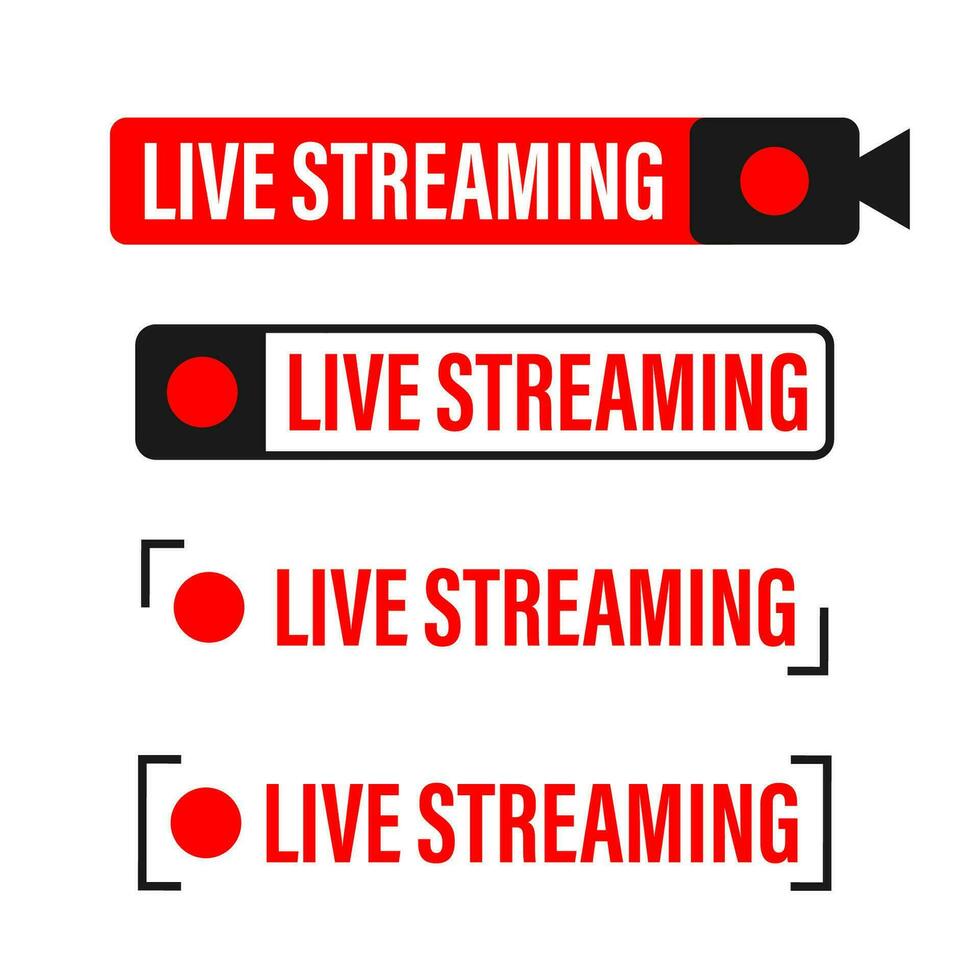 Leben Streaming eben Logo rot Vektor Design Element mit abspielen Taste. Vektor Illustration.