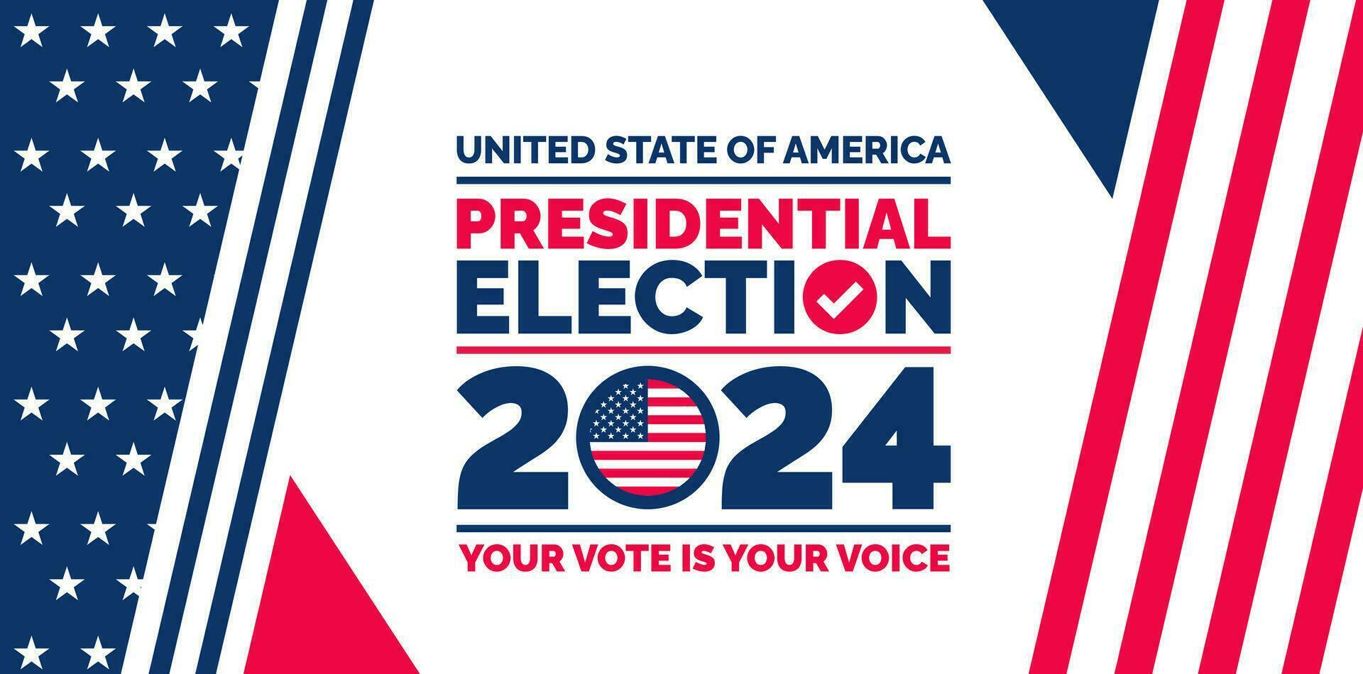 president- val 2024 bakgrund design mall med USA flagga. rösta i USA flagga baner design. val röstning affisch. president röstning 2024. politisk val 2024 kampanj bakgrund. vektor
