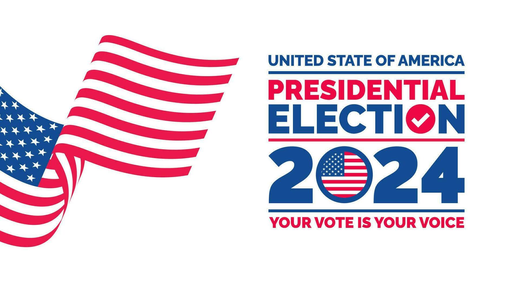 Präsidentschaftswahl Wahl 2024 Hintergrund Design Vorlage mit USA Flagge. Abstimmung im USA Flagge Banner Design. Wahl Wählen Poster. Präsident Wählen 2024. politisch Wahl 2024 Kampagne Hintergrund. vektor