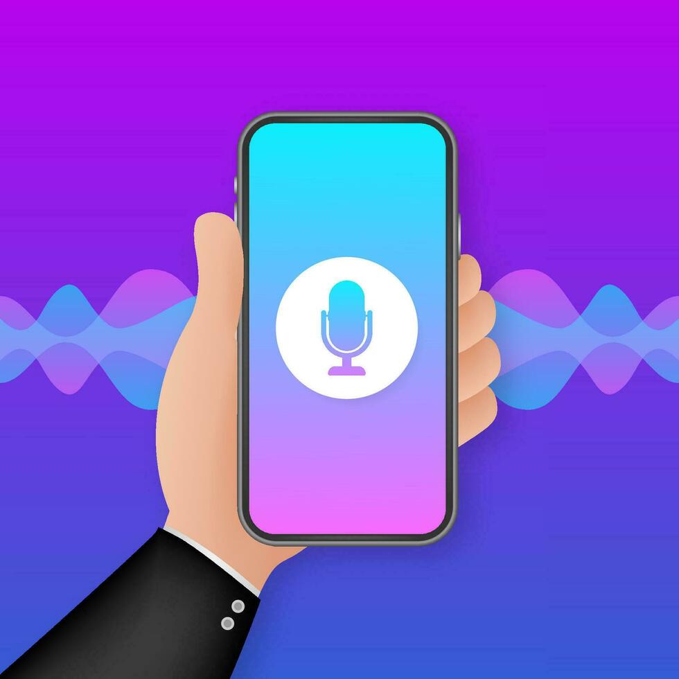 personlig assistent och röst igenkännande begrepp lutning vektor illustration av ljudvåg intelligent teknik. vektor stock illustration