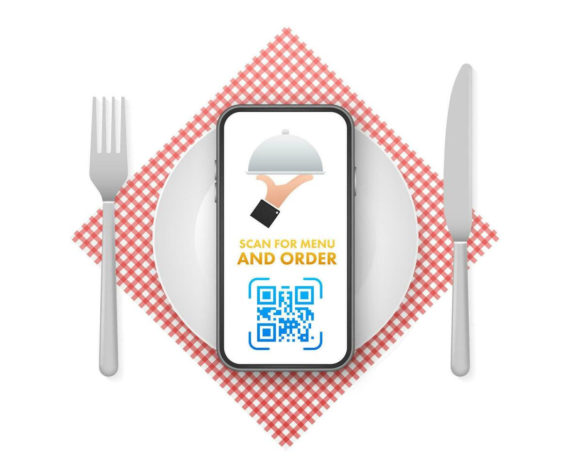 Scan zum Speisekarte und Befehl. qr Code Scan Symbol. Kunde Service. Vektor Lager Illustration