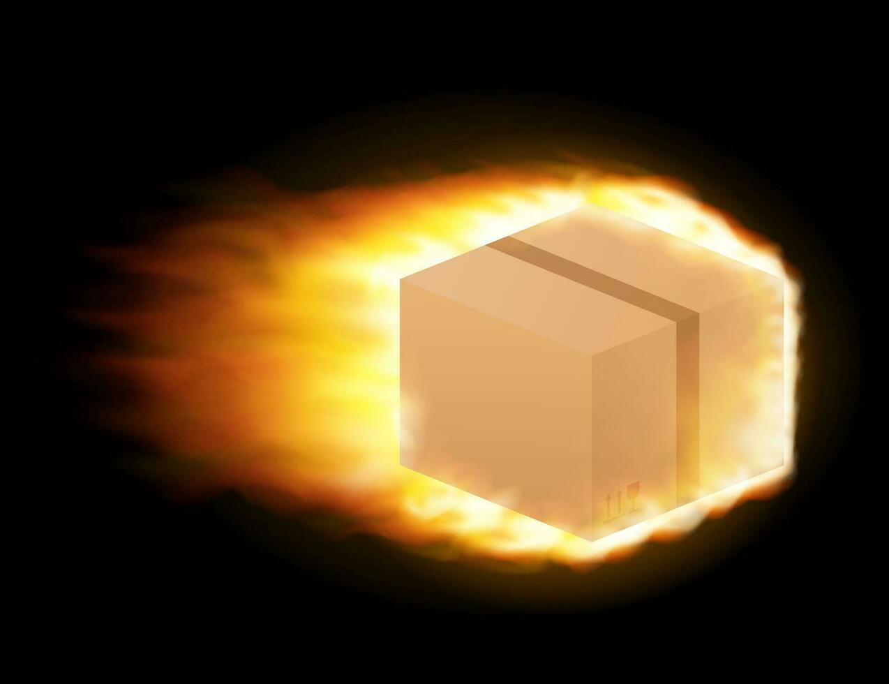 kartong låda med frakt är flygande på brand. global post leverans. vektor stock illustration
