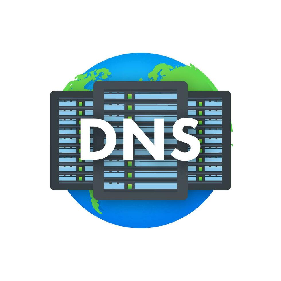 DNS Domain Name System Server. global Kommunikation Netzwerk Konzept. Netz Suche Konzept. Vektor Illustration