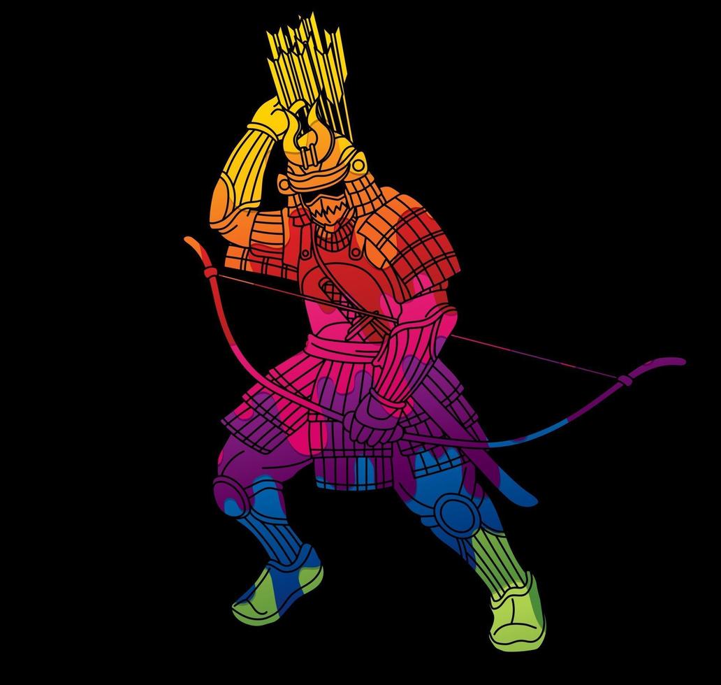 Samurai-Krieger Ronin japanischer Kämpfer mit Bogen vektor