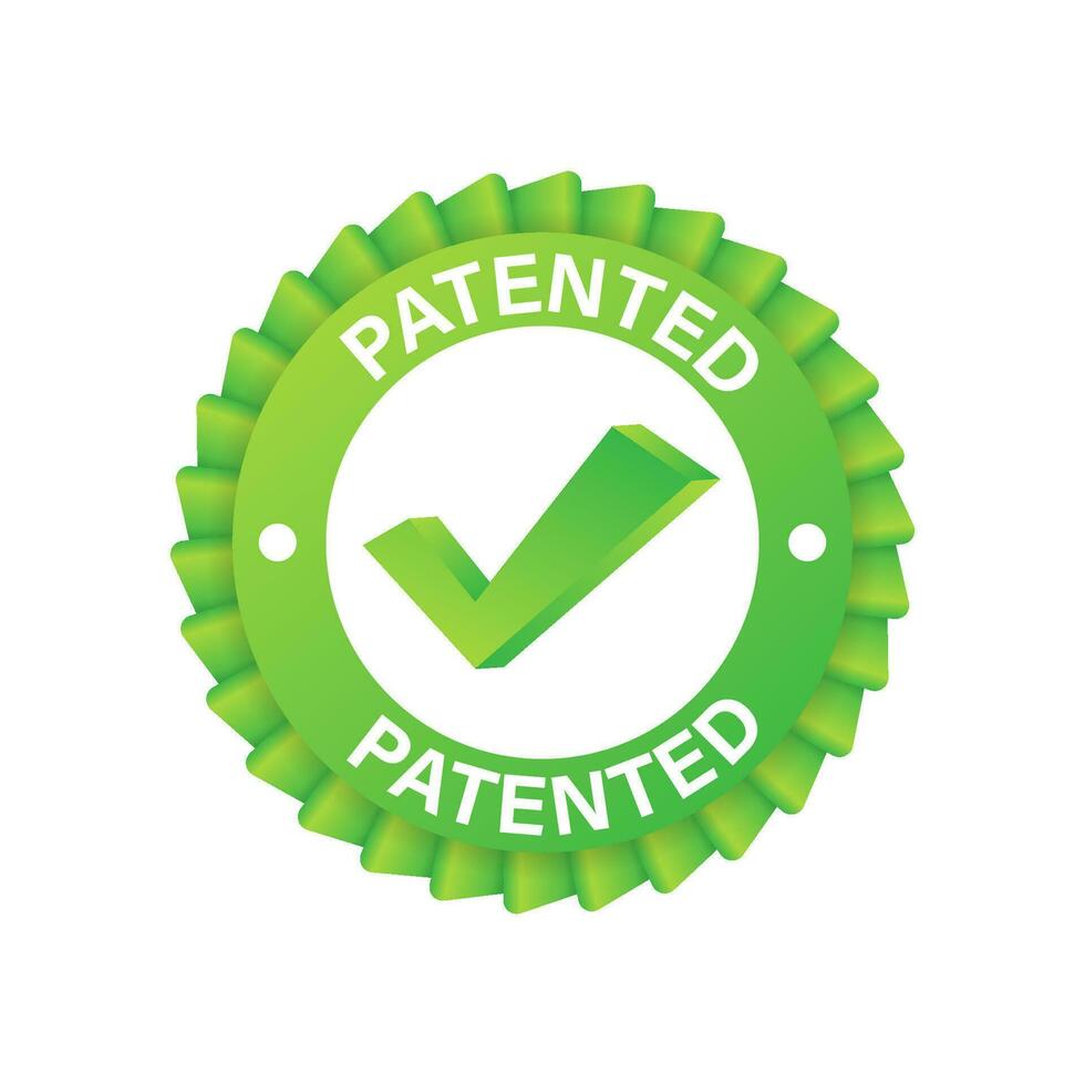 Grün patentiert Etikette auf Blau Band auf Weiß Hintergrund. Vektor Lager Illustration