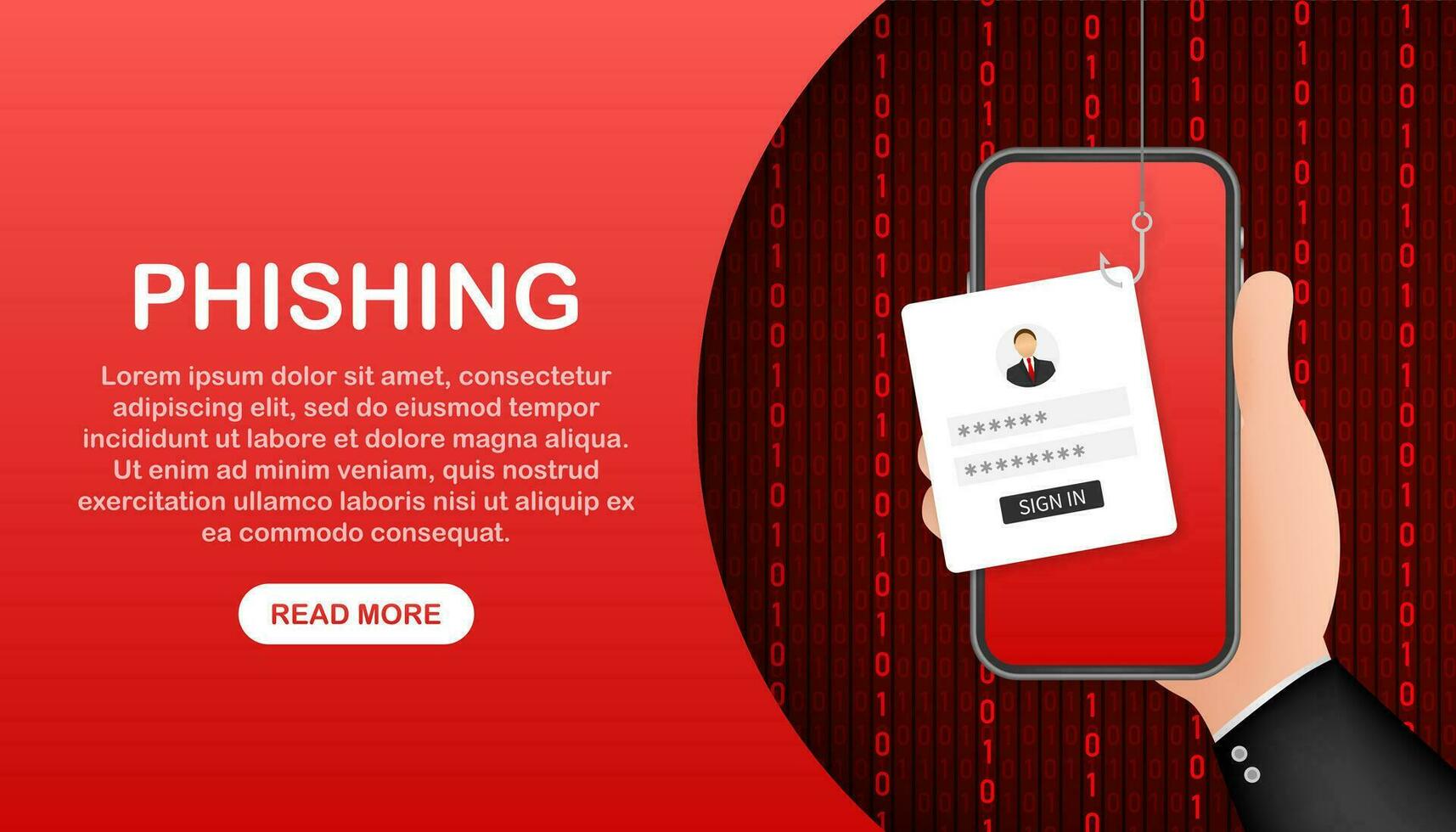Daten Phishing mit Angeln Haken, Handy, Mobiltelefon Telefon, Internet Sicherheit. Vektor Lager Illustration