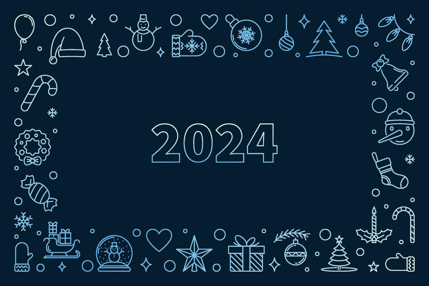 glücklich Neu 2024 Jahr linear Blau Banner - - Vektor Weihnachten horizontal kreativ Illustration