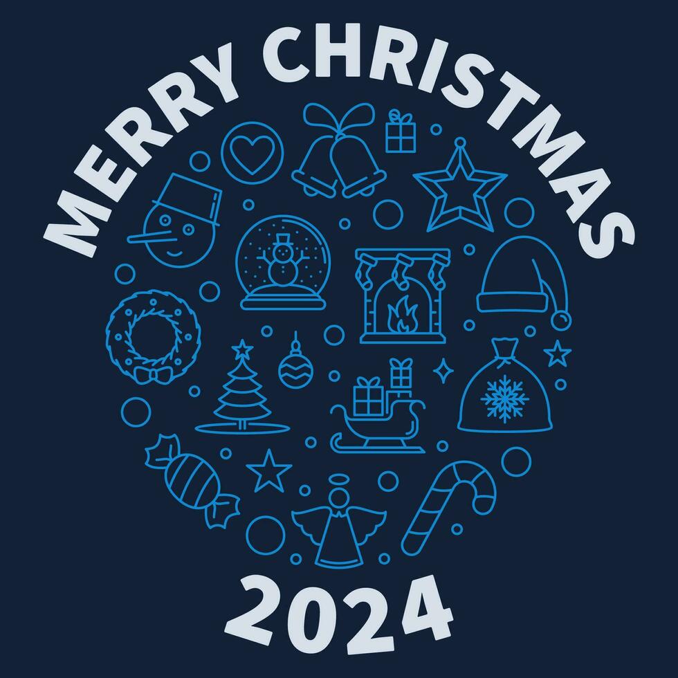 2024 glad jul runda tunn linje blå baner - vektor xmas illustration