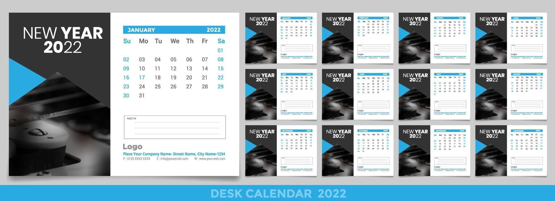 Kalender 2022 Wochenstart Sonntag Corporate Design Vorlage Vektor