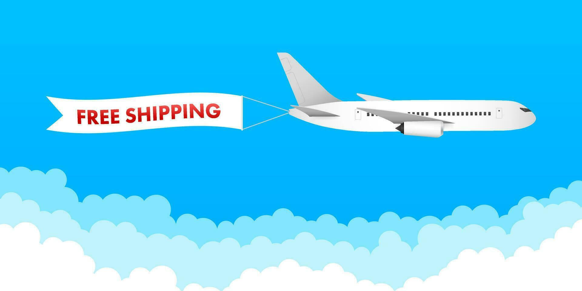 flygplan med märka fri frakt, e handel, luft hantverk. vektor stock illustration