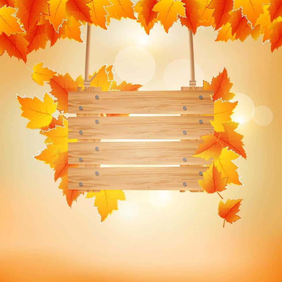 Herbsthintergrund mit Holzbrett. vektor