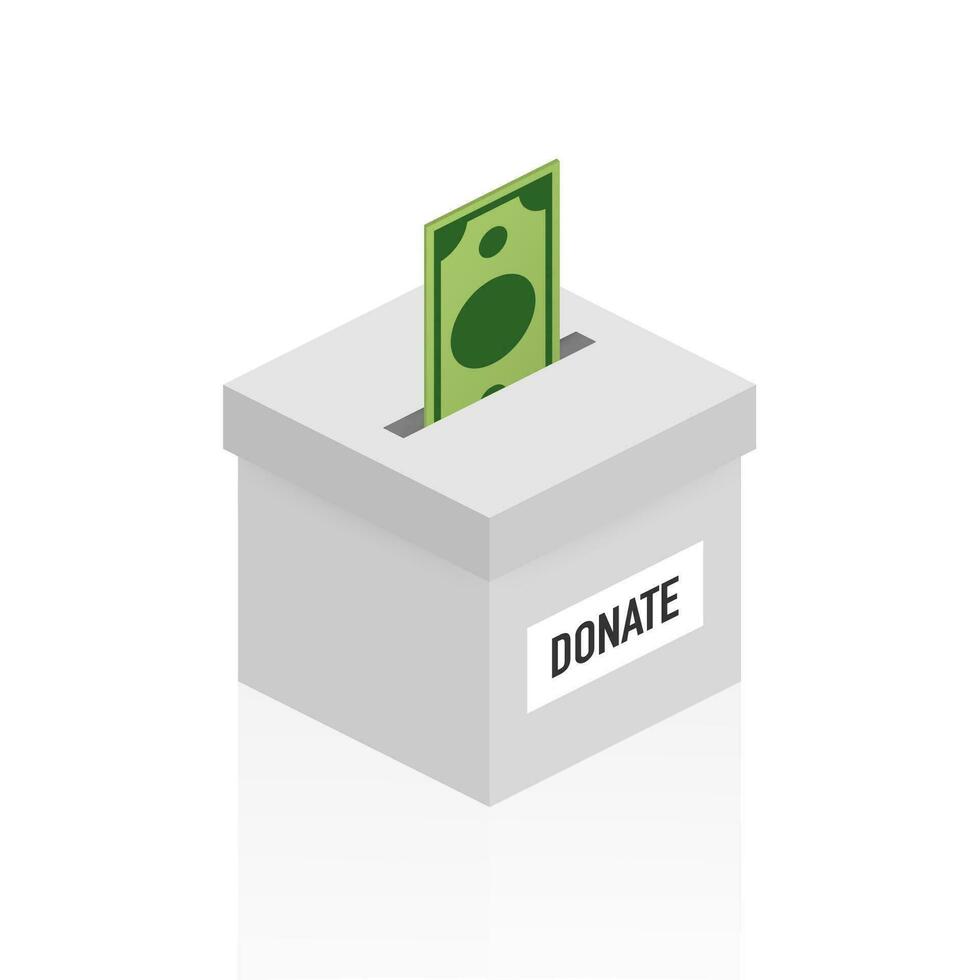 Wohltätigkeit, Spende Konzept. spenden Geld mit Box Geschäft, Finanzen. Vektor Illustration.