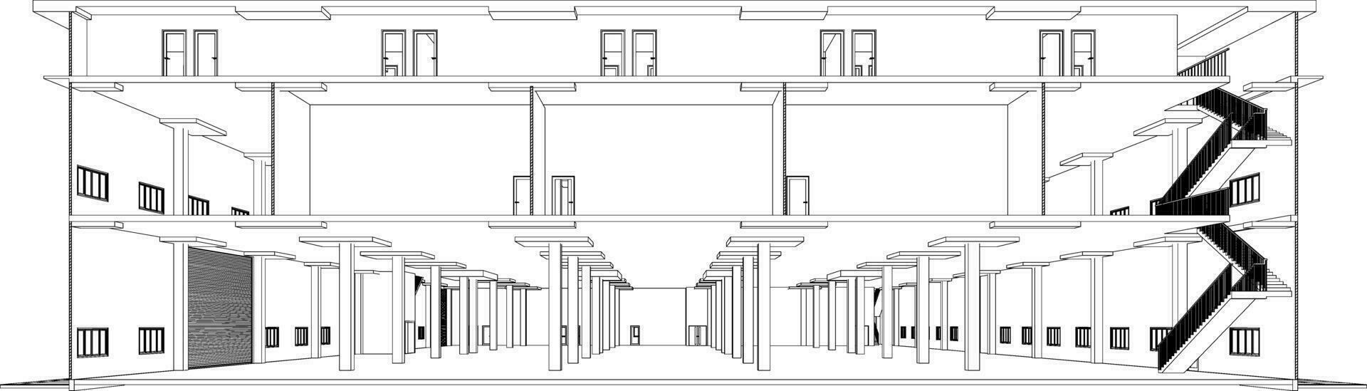 3d illustration av industriell byggnad vektor