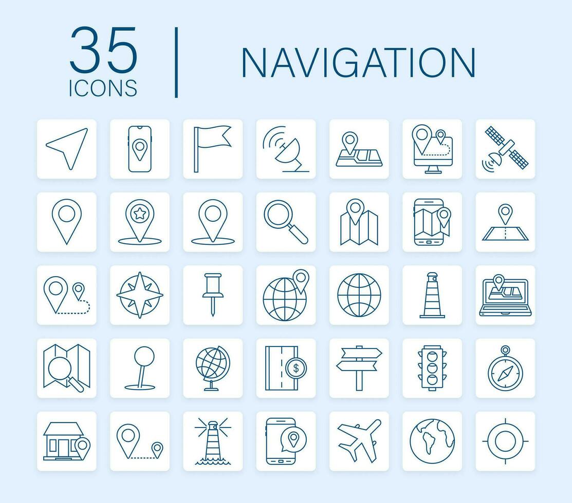navigering och Karta linje ikoner uppsättning. vektor stock illustration
