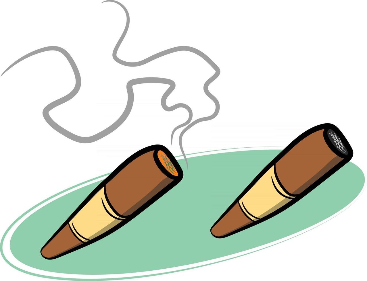 uppsättning av 2 cigarrer tända och tända med rök vektor