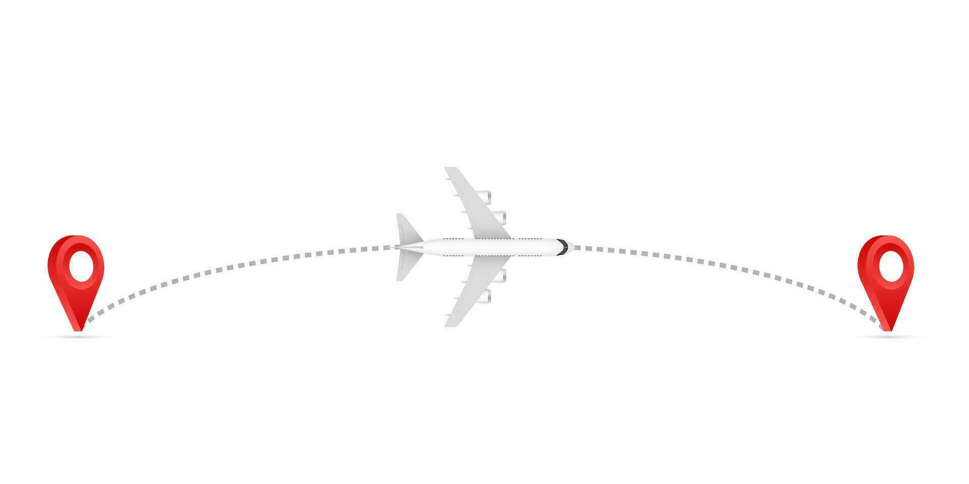 Flugzeug Linie Pfad Symbol von Luft Flugzeug Flug Route mit Start Punkt und Strich Linie verfolgen. Flugzeug Clip Kunst Symbol mit Route Pfad Spur vektor
