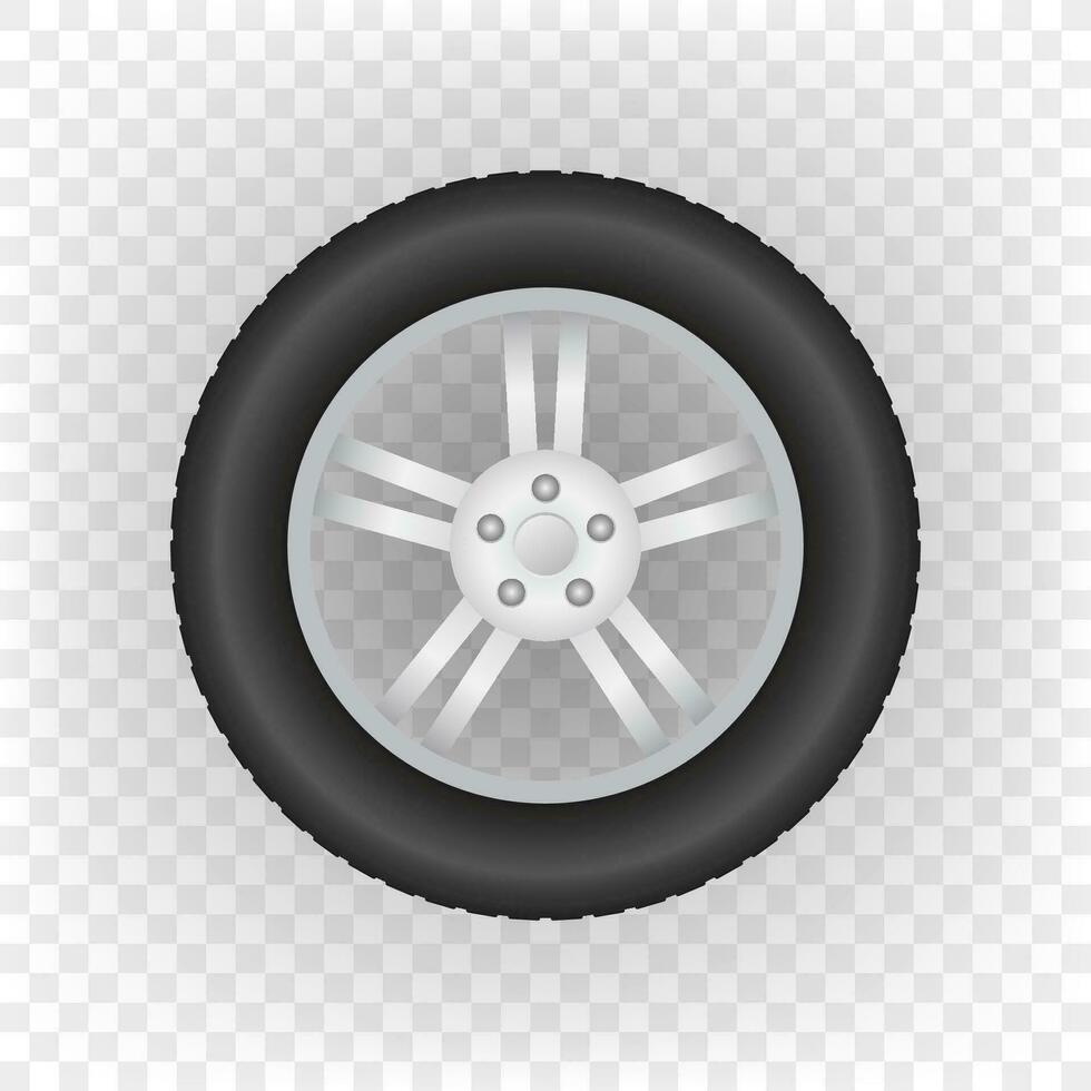 realistisk lysande disk bil hjul däck uppsättning. vektor stock illustration.