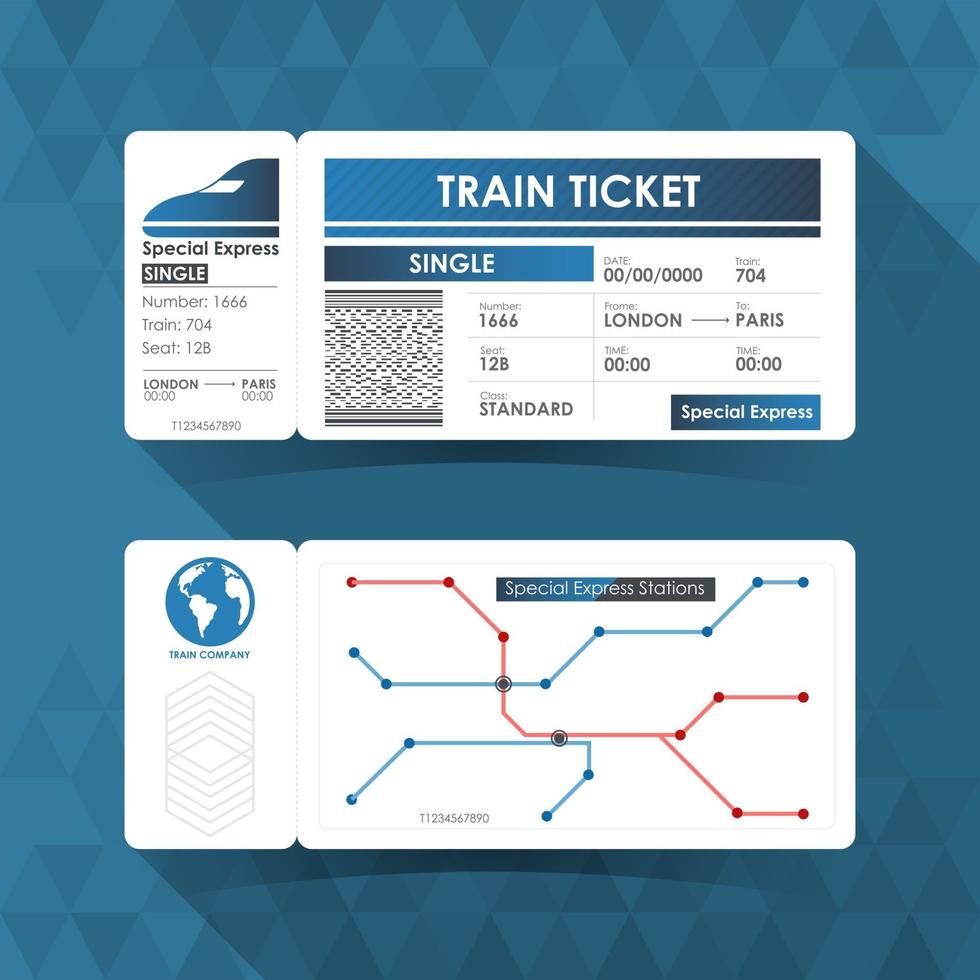 Bahnticketkarte. Elementdesign mit blauer Farbe. Vektor-Illustration vektor