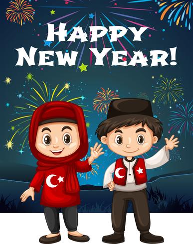 Türkische Kinder auf Neujahrskarte vektor