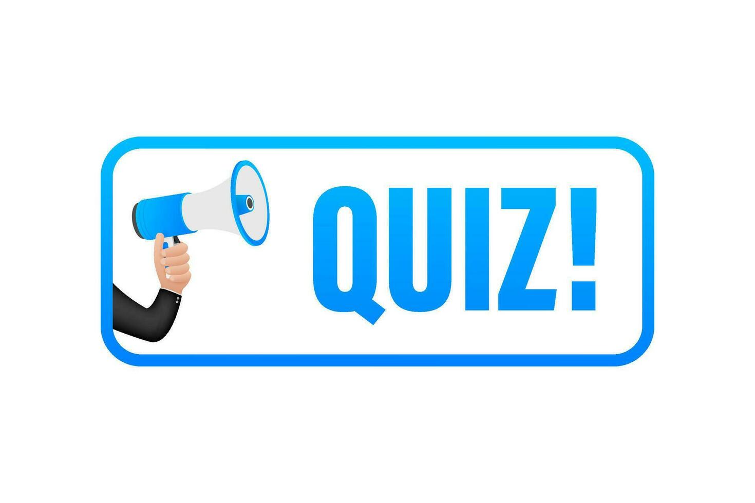 Megaphon Etikette mit Quiz. Megaphon Banner. Netz Design. Vektor Lager Illustration