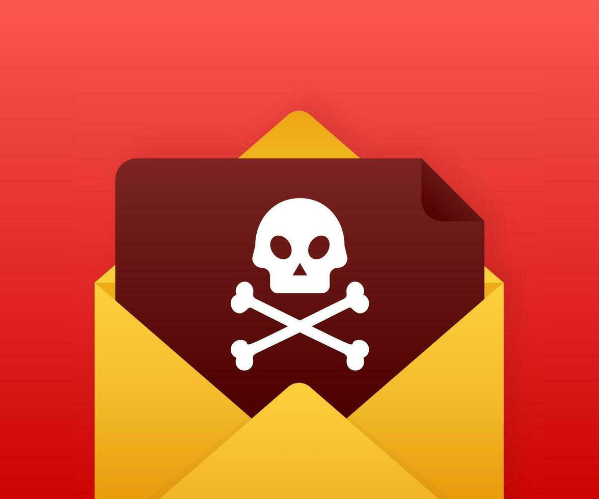 röd e-post virus. dator skärm. virus, piratkopiering, dataintrång och säkerhet, skydd vektor stock illustration