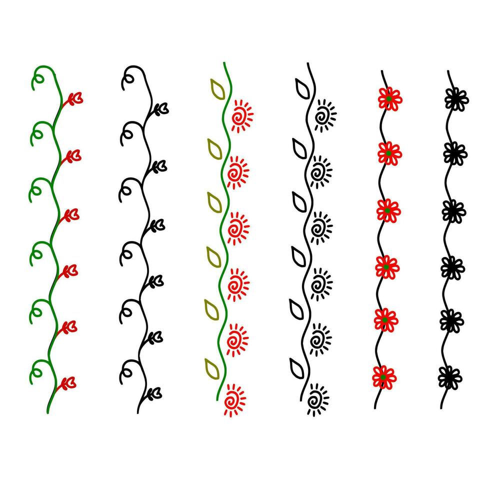 Blumen- und Blätter Linie Rand einstellen Vektor Bild