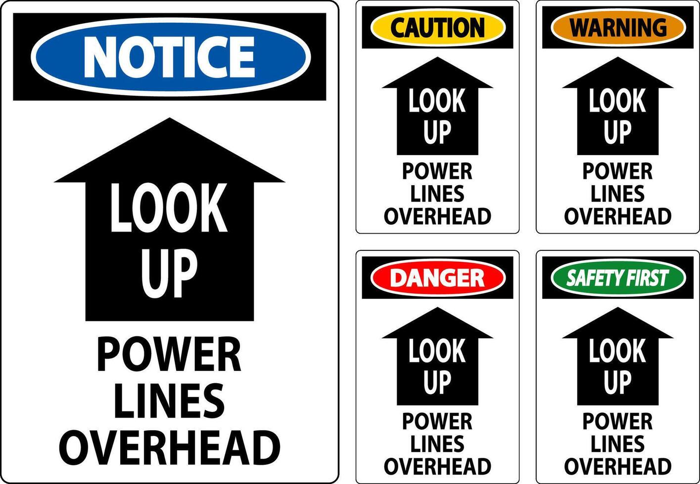 elektrisk säkerhet tecken varning se upp, kraft rader över huvudet vektor