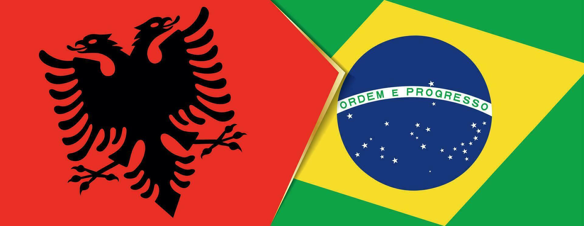 albania och Brasilien flaggor, två vektor flaggor.