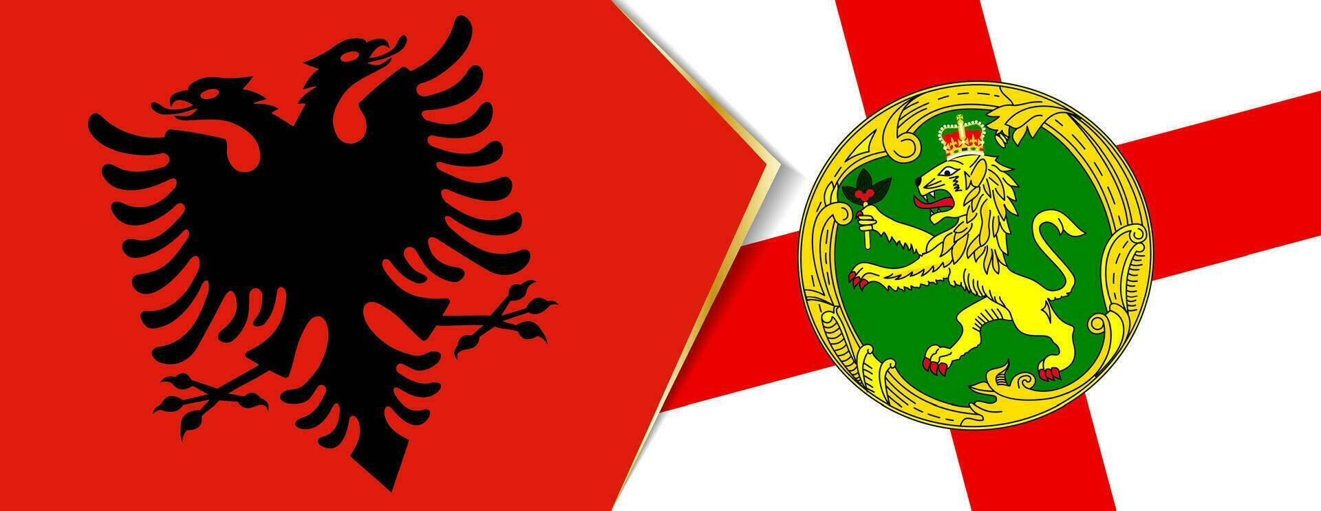 albania och alderney flaggor, två vektor flaggor.