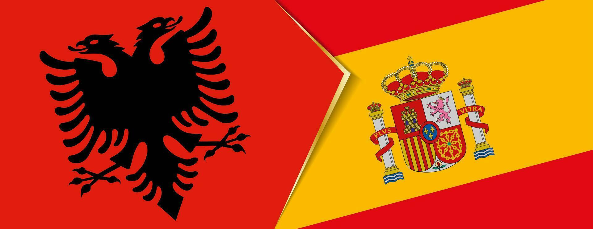 albania och Spanien flaggor, två vektor flaggor.