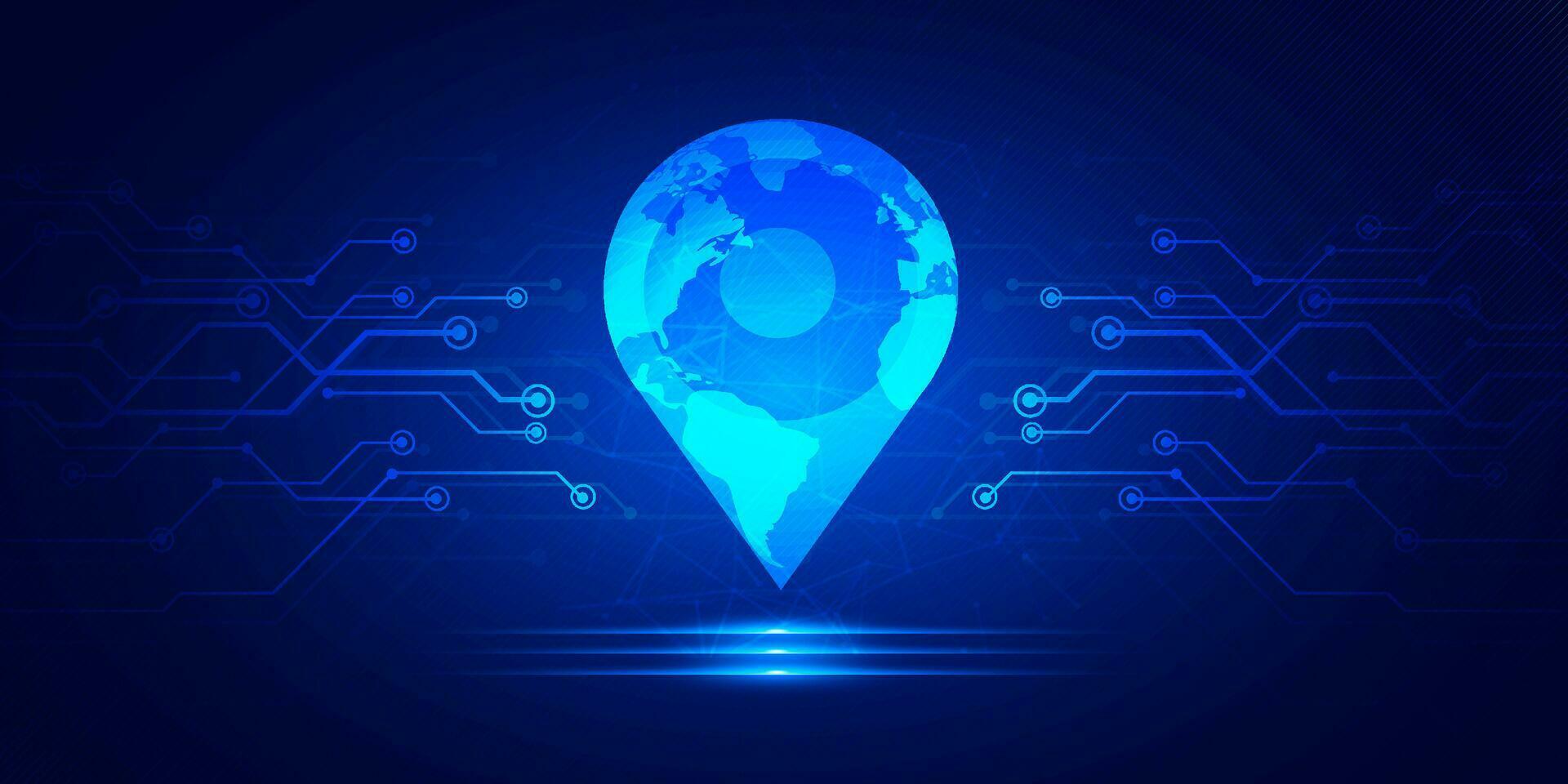 abstrakt digital teknologi trogen Karta stift punkt blå bakgrund, cyber vetenskap tech layout, innovation framtida ai stor data, global internet nätverk förbindelse, moln hi-tech illustration vektor