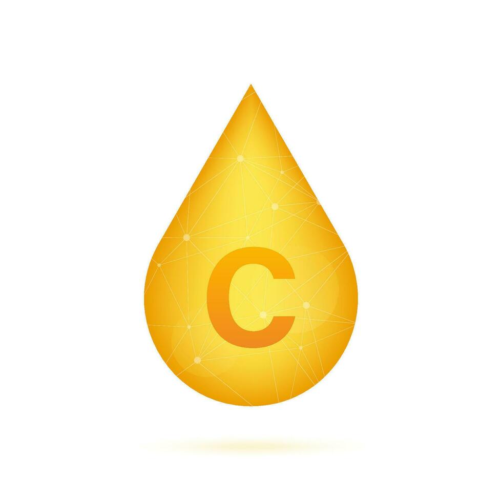 Vitamin c Gold leuchtenden Symbol. ascorbisch Säure. Vektor Lager Illustration