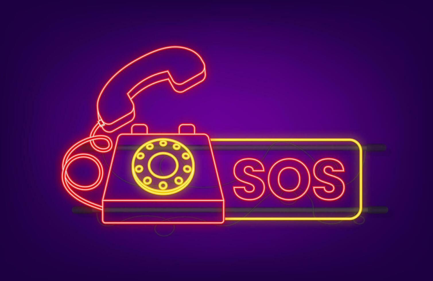 SOS Notfall Forderung. 911 Berufung Neon- Symbol. ein Weinen zum Hilfe. Vektor Lager Illustration