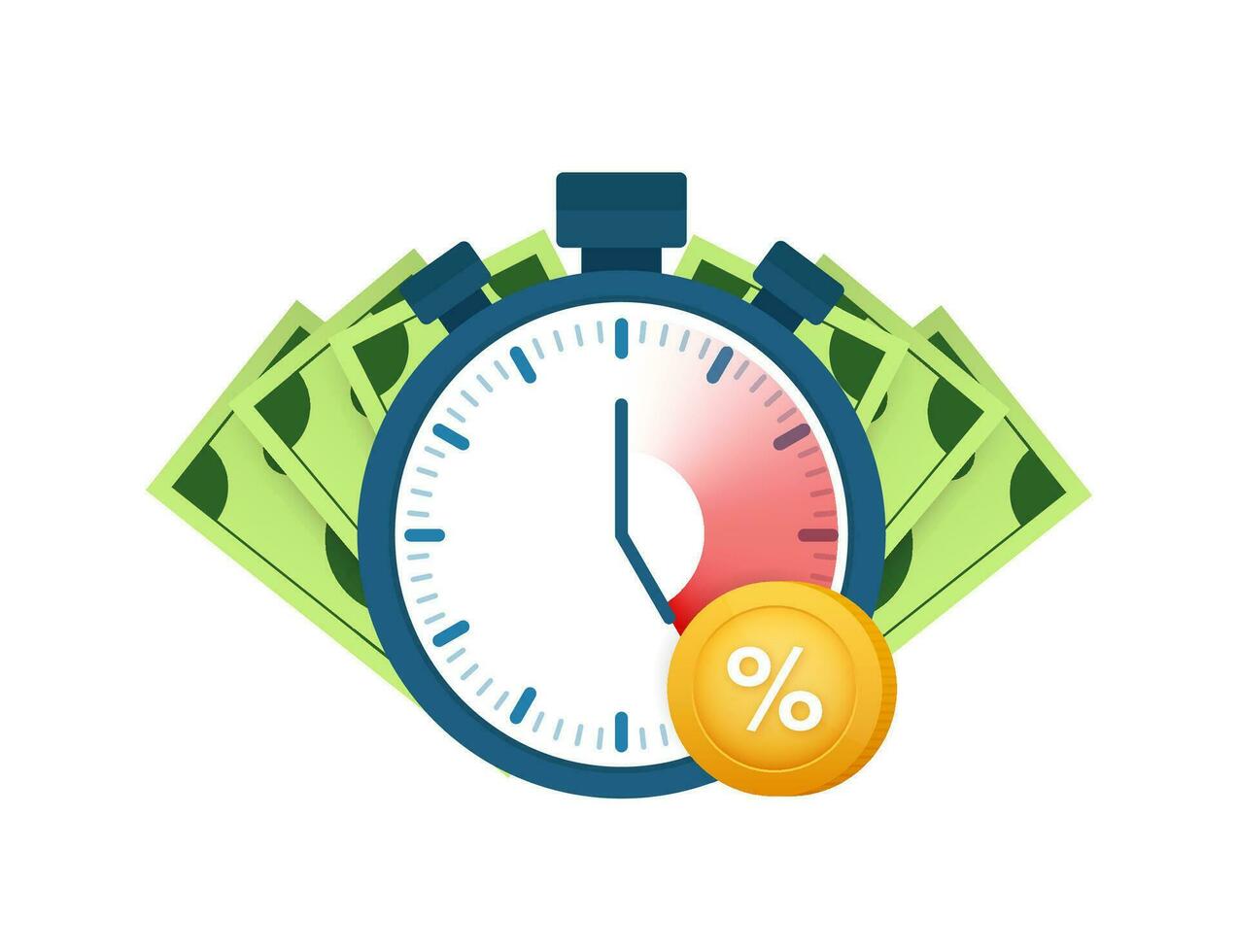 snabbt kreditera procent. klocka och väska, tid är pengar, snabb lån, betalning period, besparingar konto. vektor stock illustration