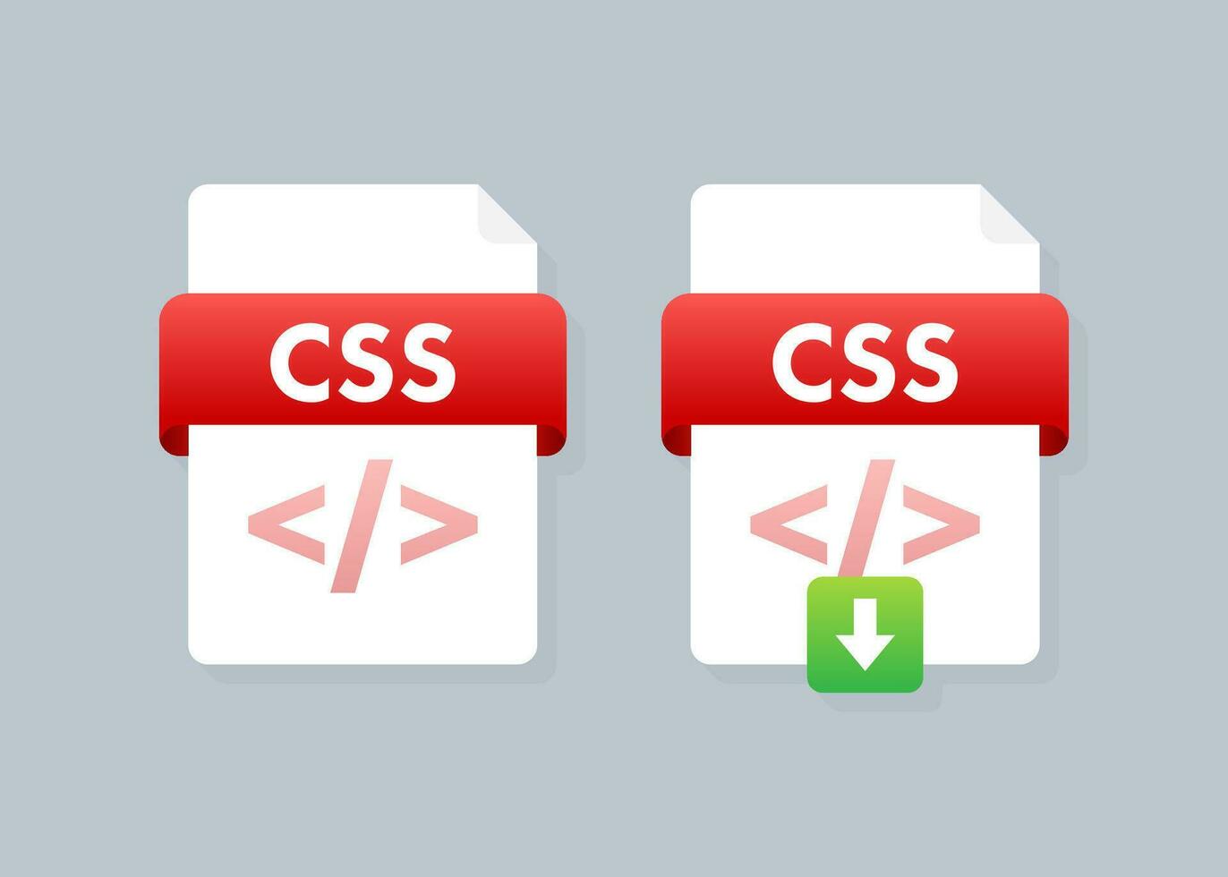 herunterladen CSS Taste auf Laptop Bildschirm. wird heruntergeladen dokumentieren Konzept. Datei mit CSS Etikette und Nieder Pfeil unterzeichnen. Vektor Illustration