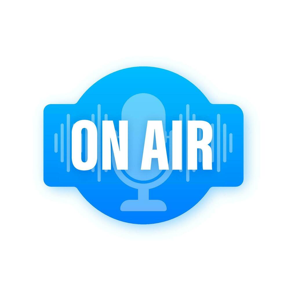 Podcast Symbol mögen auf Luft live. Podcast. Abzeichen, Symbol, Briefmarke, Logo. Radio Rundfunk- oder streamen. Vektor Illustration.